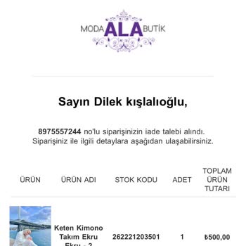 Moda Ala Butik Ürün İade Ücreti