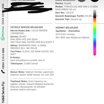 Arçelik Kurulum Şikayeti Servis Elemanı
