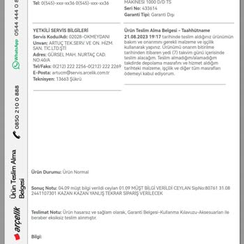 Arçelik Çamaşır Makinesi - Servis Sorunu