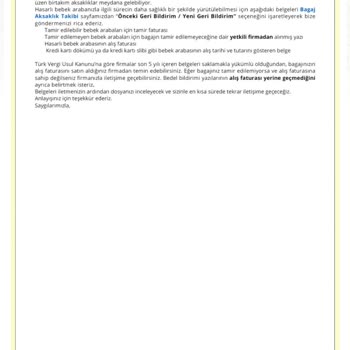 THY Kırık Teslim Edilen Bebek Arabası