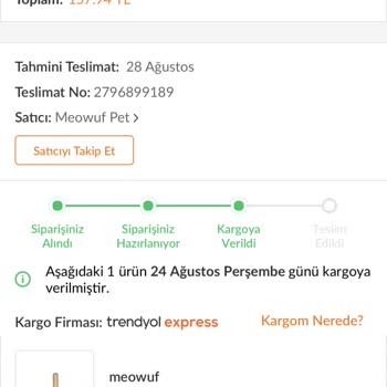 Trendyol Siparişim Kargo Firması Tarafından Kaybedildi.