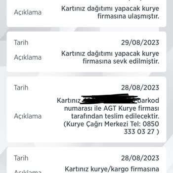 AGT Kurye (aynigunteslim.com) Ziraat Kartım Dağıtıma Çıkarılmıyor