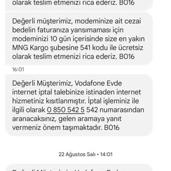Vodafone İnterneti Kapatmama Ve Modemi Teslim Etmememe Rağmen Hala Fesih İşlemi Yapılmadı