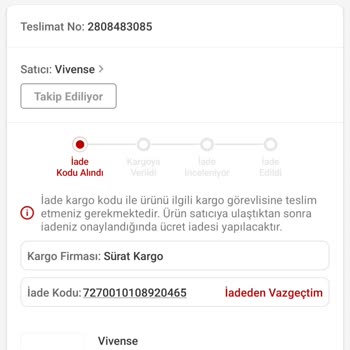 Vivense Sipariş Bilgisi Yanlışlığı