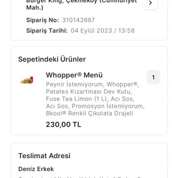 Burger King Taşdelen Şube Sipariş Sürekli İptal Ediyorlar