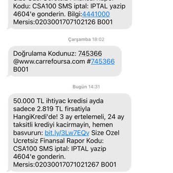 Carrefour SA Dan Gelen Yanıltıcı İçerikli SMS