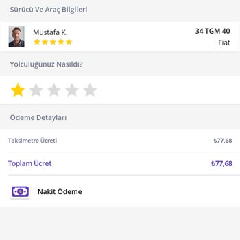BiTaksi 77 Lira Taksimetre Ücretine 180 Lira Alınması
