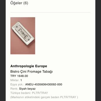 Anthropologie Türkiye'den Aldığım Ürünüm Kırık Geldi