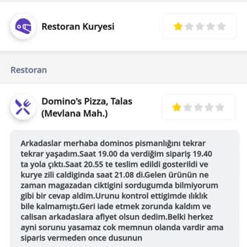 Domino's Pizza Elime Ulaşamayan Sipariş Ve Muhatap Bulamamak