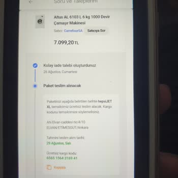 Hepsiburada Altus Çamaşır Makinesi 6 Kg İadesi!