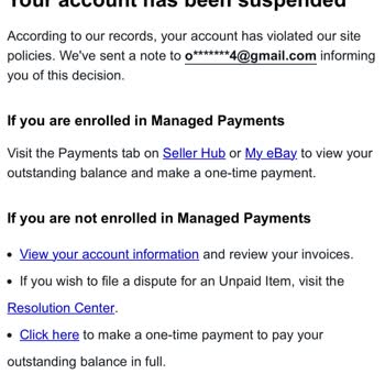 eBay Ebay Suspend Ve Hesap Kapatamama