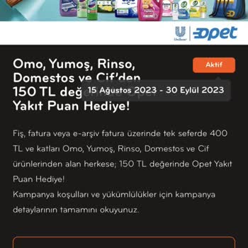 Çek Kazan 150 TL Kazandırılmayan Opet Yakıt Puan