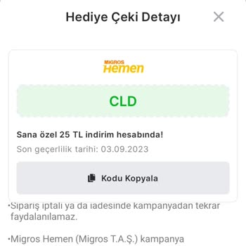 Migros Hemen Hediye Çeki