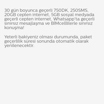Bimcell Genç 20gb+5gb Paketi Mobil Uygulamada 123 TL