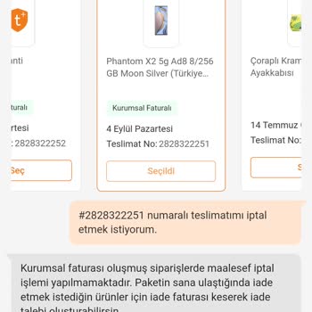 Trendyol Kurumsal Fatura Diyerek İptal Yapmıyor
