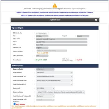 Milli Eğitim Bakanlığı (MEB) 9. Sınıf Nakil İşlemleri İçin Kayıt