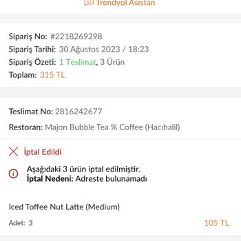 Trendyol Yemek Trendyol Ücret İademi Vermiyor