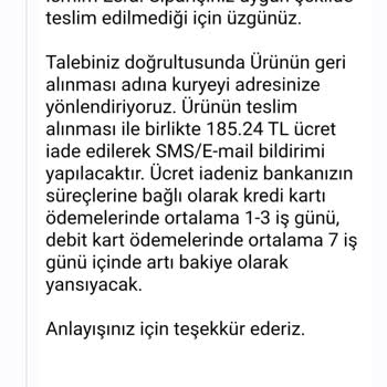 Yemeksepeti Mahalle Eksik Gelen Ürün İadesinin Parasının Geri Ödenmemesi