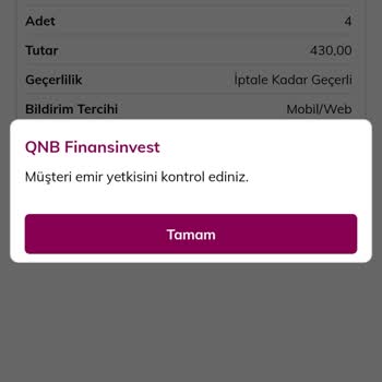 QNB Finansinvest Müşteri Emir Yetkisi Hatası
