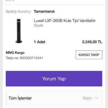 N11 Yanlış Ve Parçası Çalışmayan Luxell Kule Tipi Vantilatör