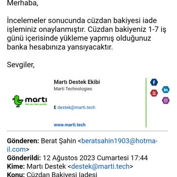 Martı Cüzdan Bakiyesi İadesi
