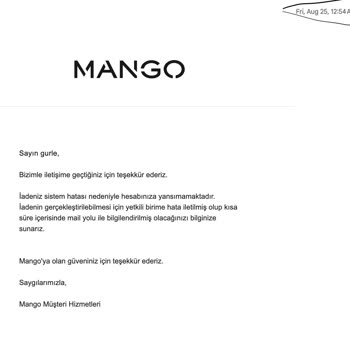 Mango Gelmeyen Sipariş Ve İade Edilmeyen Param