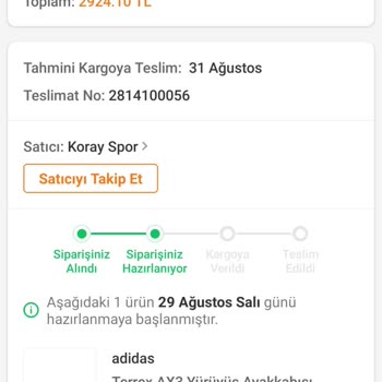 Koray Spor Trendyol Aracılığıyla Satın Aldığım Ürünün Kargoya Verilmemesi