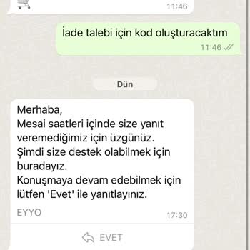 Eyyo İade İçin 3 Gündür Markaya Ulaşmaya Çalışıyorum WhatsApp, Tel, Mail!