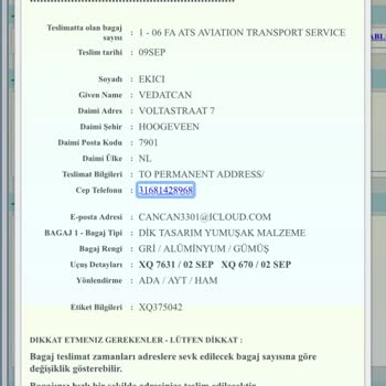 SunExpress Hava Yolları Bagaj Kayboldu Ve Geri Dönüş Yapılmadı
