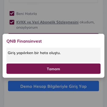 QNB Finansinvest Uygulamaya Giriş Yapılamamaktadır