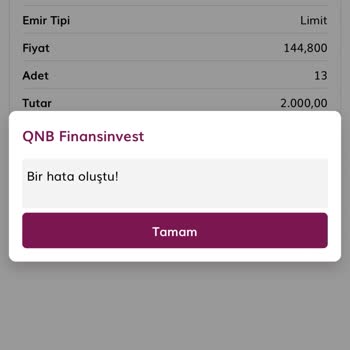 QNB Finansinvest Uygulamasından Şikayetçiyim