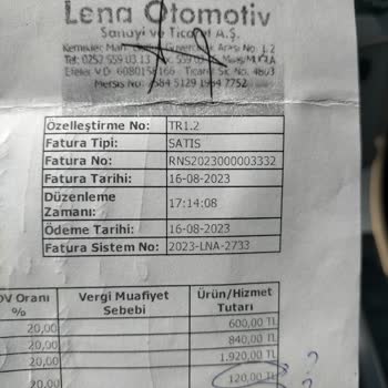 Lena Otomotiv Bodrum Lena Yapılmayan İsin Fatura Edilmesi.