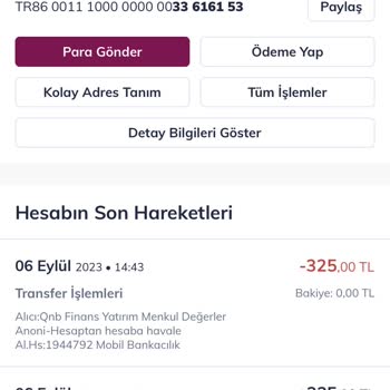 QNB Finansinvest Para Hesaba Geçmedi