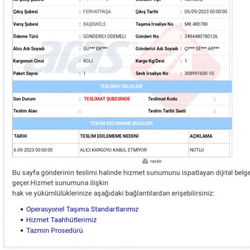 Aras Kargo Habersiz Gelen Kargo