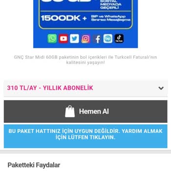 Turkcell Bu Paket Hattınız İçin Uygun Değil