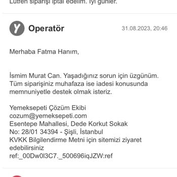Yemeksepeti Mahalle Eksik Ücret İadesi