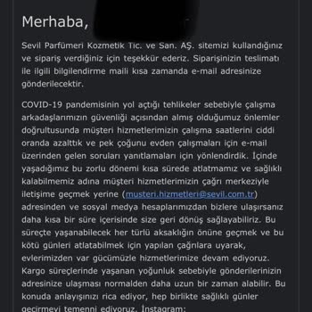 Sevil Parfümeri 100153175 Numaralı Siparişimin Kaybolması