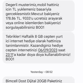 Bimcell 170 TL Olan Bakiyemi Sıfırladı