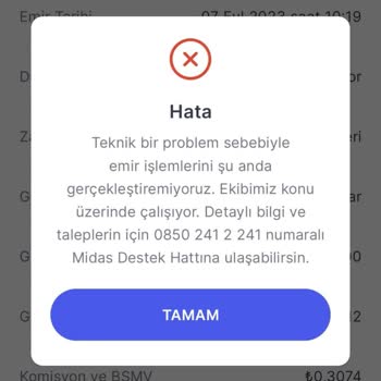 Midas Teknik Sorun Yüzünden Satım Yapamadım.