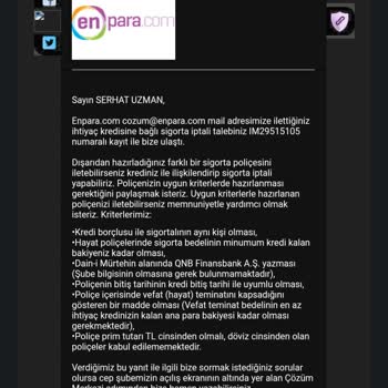 Enpara'nın Çeşitli Bahanelerle Kredi Hayat Sigortasını İptal Etmemesi