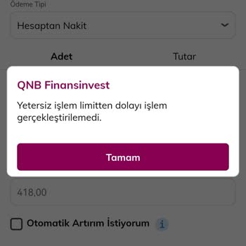 QNB Finansinvest Yetersiz Bakiye Sorunu