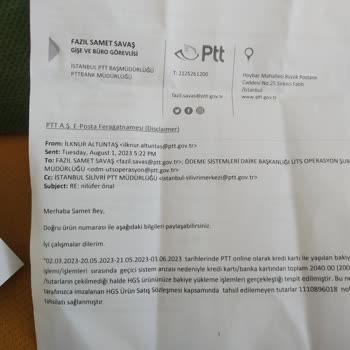 PTT Bank 1110896018 Ürün İle İlgili Hesap Düzeltme Adı Altında Kesilen Ücretler