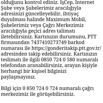 PTT Kargo İş Bankası Bankamatik Kartım Adresime Getirmediler