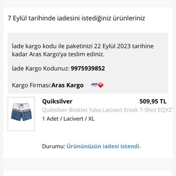 Quiksilver Short Aldım Bana Tshirt Gönderildi Sipariş Kod:mh07792431