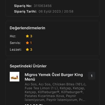 Burger King Eksik Sipariş + Migros Yardim Tarafından Yanlış Yönlendirme
