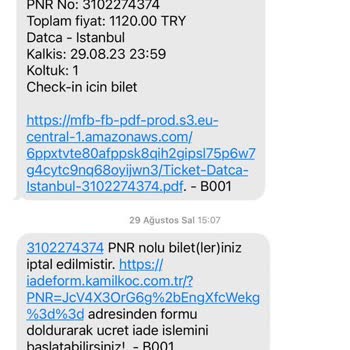 Kamil Koç Ücret İadesinin Sağlanmaması