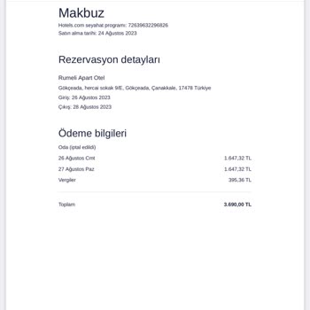 Hotels.com Rezervasyon İptali Ücret Ödemesi