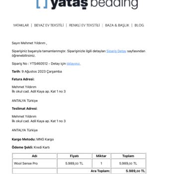 Yataş Zamanında Gönderilmeyen Sipariş