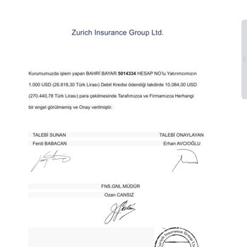 Zurich Global Yatırım Şirketi İle İlgili Sorunlarım