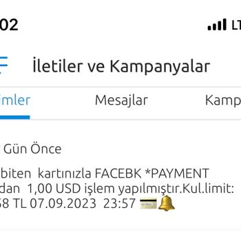 Facebook Kredi Kartımdan Facebook Payment'den 1 USD İşlem Gerçekleşmiş!